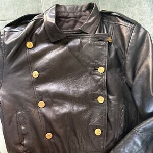 Vintage Royal Danish Air Force Leather Flight Jacket Black Military Cropped M